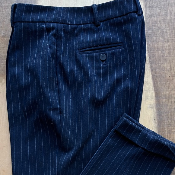 MANGO navy blue striped straight leg trousers - Picture 4 of 5